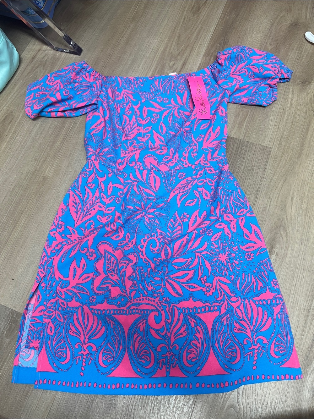 Lilly Pulitzer Vibrant Blue & Pink Floral Off-Shoulder romper Dress size 00